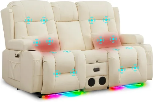 Vista 35 de URRED Sofá reclinable Power Loveseat con masaje y calor, gris ceniza