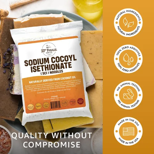 Vista 3 de Fideos de isetionato de cocoilo de sodio (SCI) (8 onzas) Limpiador natural suave a base de coco, surfactante sin sulfato para barras de champú