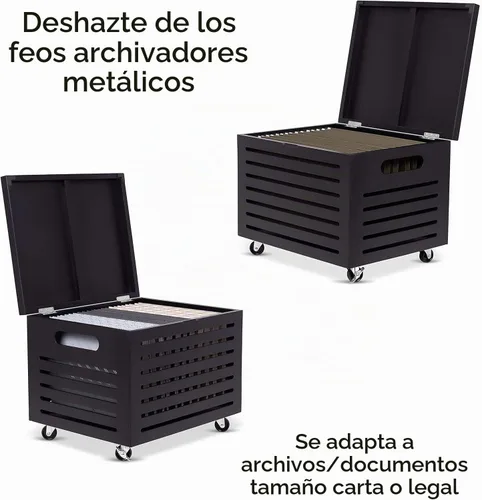 Vista 8 de BIRDROCK HOME Caja organizadora de almacenamiento de archivos rodante de bambú con tapa, archivador decorativo sobre ruedas, caja de archivos