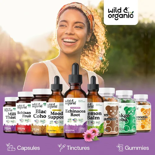 Vista 5 de Wild & Organic Tintura de equinácea - Suplementos de drenaje inmune y linfático - Gotas líquidas de hierbas de equinácea - Agregar al té - Extracto