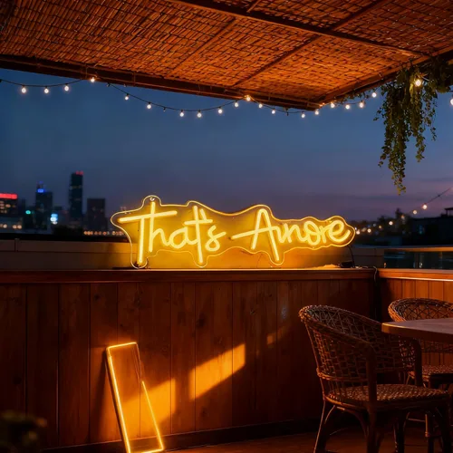 Vista 3 de Letrero de neón con texto en inglés "That's Amore", luz decorativa alimentada por USB, para dormitorio, sala de estar, hogar, mesa de pared