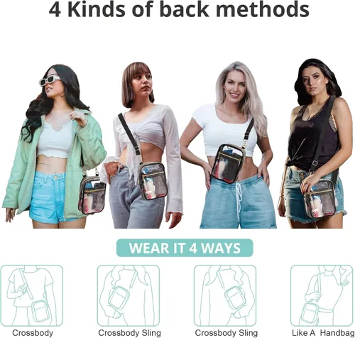 Vista 5 de Bolso cruzado aprobado por estadios para mujer, bolsa transparente para estadios para eventos deportivos, conciertos