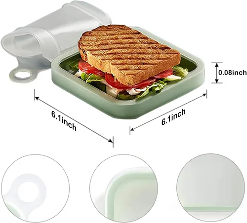 Vista 2 de Anjing Recipiente de silicona para loncheras, 2 recipientes de almacenamiento de alimentos con tapas, bolsa reutilizable para preparación
