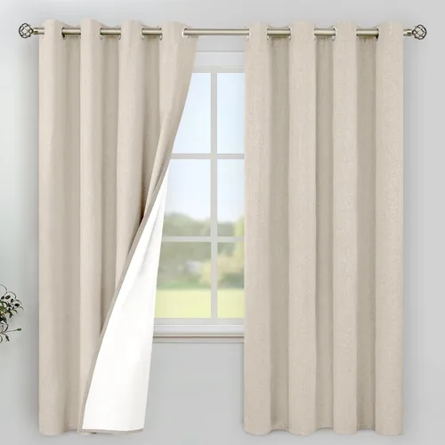Vista 44 de YoungsTex - Cortinas 100% opacas para dormitorio, con aislamiento térmico y ojales, cortinas oscuras negras con capa pesada para ventana de sala