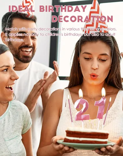 Vista 5 de Vela rosa de cumpleaños número 1 con 6 velas largas, decoraciones de decoración de pastel para fiesta de niña de 1 año, suministros de celebración