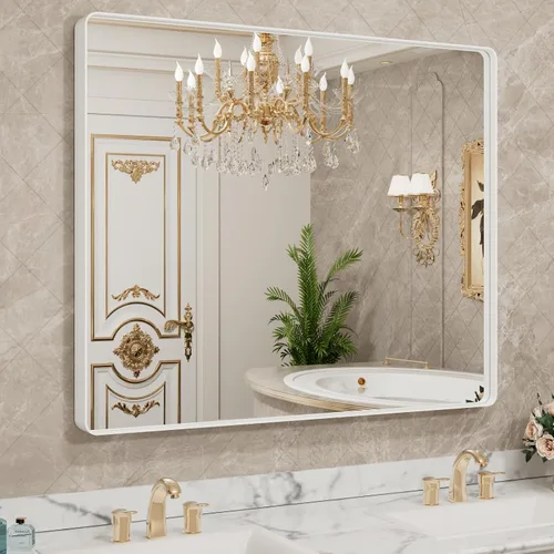 Vista 49 de LOAAO 20x16 Pulgadas Espejo de Baño con Marco de Metal Negro para Pared, Espejo de Tocador de Baño de Estilo Granja, Espejo Grande Rectangular