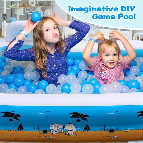 Vista 6 de Piscina inflable grande con asiento, piscina inflable para adultos, 100 x 61 x 17 pulgadas, piscina para niños con respaldo para patio trasero