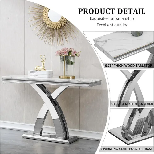 Vista 6 de Mesa de consola de mármol, moderna mesa rectangular de lujo para sofá de entrada de mármol con parte superior de mármol sintético de 0.71 pulgadas