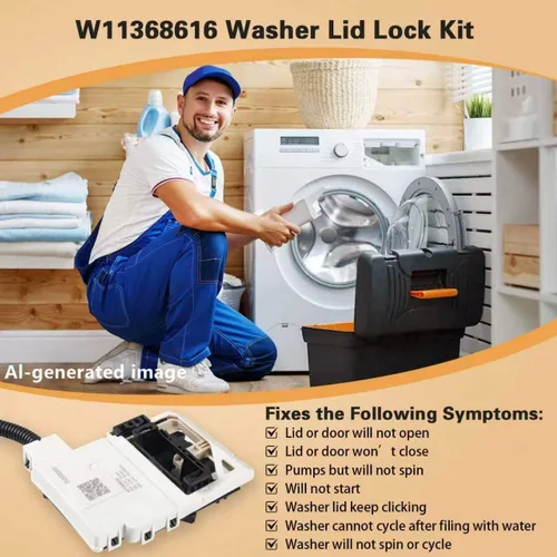 Vista 6 de W11368616 Conjunto de bloqueo de tapa de arandela, reemplaza W11670519, AP7214714 para Whirlpool & Maytag, reemplazo del pestillo de puerta