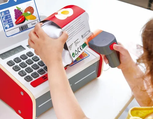 Vista 6 de Hape Caja registradora Beep 'n' Buy Caja registradora de juguete de juego de rol para niños, para niños a partir de 3 años