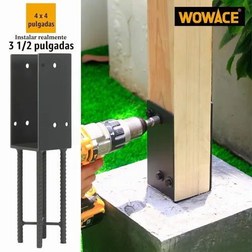 Vista 2 de 4"x4" (Real 3.5"x3.5") Soporte de poste en U de acero inoxidable, anclaje de poste para hormigón húmedo, soporte de base de poste resistente