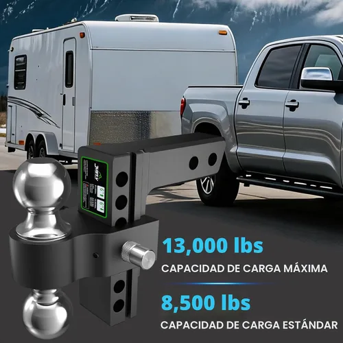Vista 2 de Just-V Enganche de remolque ajustable para receptor de 2 pulgadas, 21500 libras GTW, enganche de remolque resistente con bolas dobles de 6 pulgadas