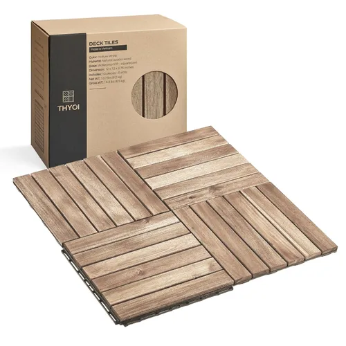 Vista 14 de Azulejos de cubierta premium, 10 piezas de suelo de patio - teca