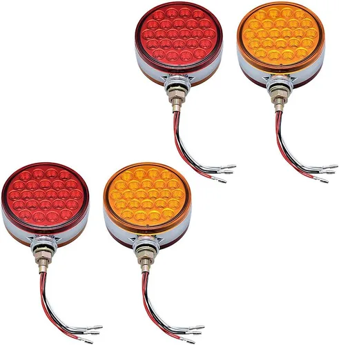 Vista 16 de Astra Depot 1 par de luces de cara doble de 24 LED de 3 pulgadas redondas, rojas/ámbar/blancas con lente transparente, para guardabarros SEMI CAMIÓN