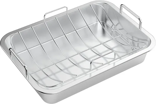 Vista 8 de Onlyfire Sartén para asar con estante en U – Asador de acero inoxidable para hornear, sartén rectangular de lasaña de pavo de 16 pulgadas para asar