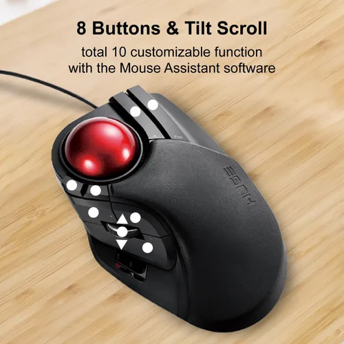 Vista 6 de ELECOM HUGE Ratón de trackball, con cable, operado con los dedos, función de 8 botones, reposamanos adjunto, ventana de bola roja lisa de 2.047 in
