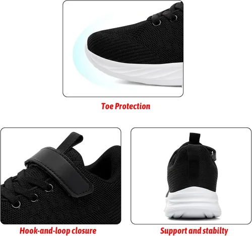 Vista 3 de Zapatos negros para niños y niñas, zapatillas de tenis para niños, zapatos escolares para niños pequeñosniños grandes