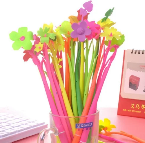 Vista 3 de Bolígrafo de bola de gel de hoja de flor kawaii, lindo y colorido de moda, suministros escolares, artículos de papelería (6 unidades)