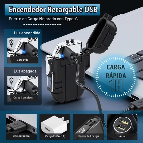 Vista 3 de LcFun Encendedor eléctrico USB C recargable de plasma resistente al viento, encendedores de arco sin llama, fósforos a prueba de agua para camping
