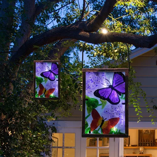 Vista 7 de Linterna solar colgante, decoración al aire libre, luces LED solares de mariposa, lámpara de mesa para patio al aire libre jardín