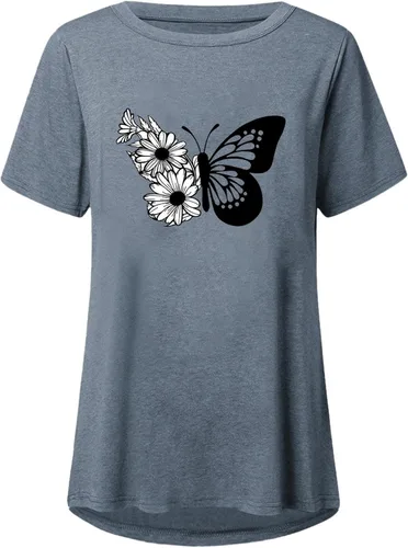 Vista 4 de Womens Shirts Dressy Casual 2023 Spring Graphic Tees Basic Tops Tops Short Sleeve Blouses Casual Elegant