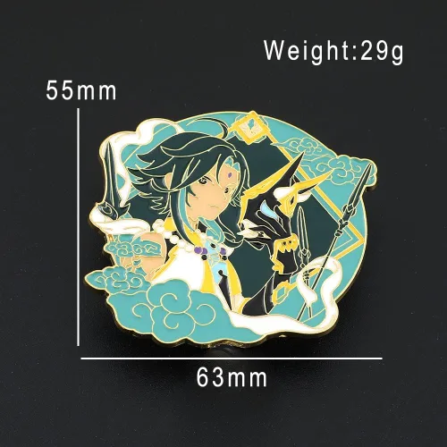 Vista 3 de Broche de pines esmaltados de la serie de juegos, colección de pines de solapa de metal para cosplay, anime Genshin Merch Keqing Xiao exquisitos