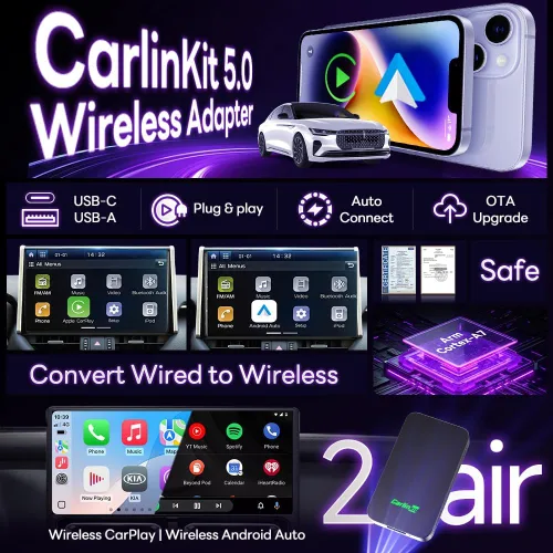 Vista 2 de CarlinKit 5.0 Adaptador inalámbrico CarPlay para Android Auto 2AIR 5GHz WiFi Wired to Wireless Plug-and-Play Auto Connect for OEM Wired