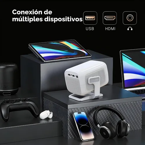 Vista 9 de Proyector Mini Inteligente Nativo 1080P con WiFi 6 Bluetooth 5.4, Full HD 4K compatible con enfoque automático y Keystone, aplicaciones integradas