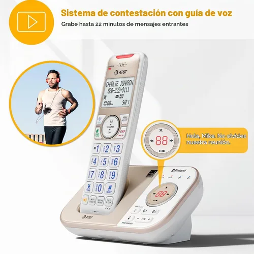 Vista 5 de AT&T 1-Handset DECT 6.0 - Teléfono inalámbrico expandible Bluetooth para el hogar con contestador, bloqueo inteligente de llamadas, identificador