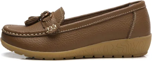 Vista 3 de Mocasines de cuero, Mujer, Suela de goma, Sin agujetas, mocasín sin taco, Zapatos