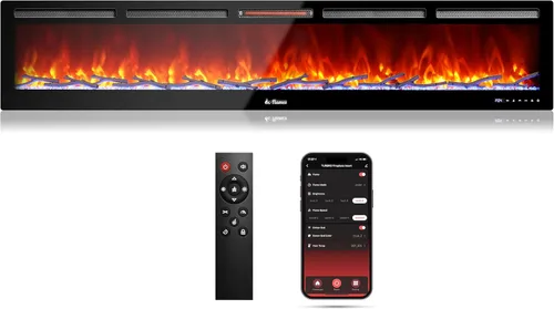 Vista 9 de TURBRO Chimenea eléctrica infrarroja inteligente WiFi de 50 pulgadas con sonido crepitante y llama realista, calentador de cuarzo de 1500 W