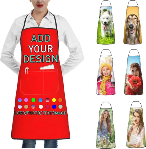 Vista 27 de Delantal personalizado con 2 bolsillos, personalizable con nombre, texto, logotipo, foto, cocina, horneado, delantal de cocina para mujeres y hombres
