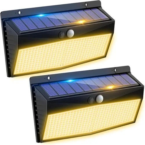 Vista 14 de 368 luces LED solares para exteriores con sensor de movimiento, valla solar con 3 modos de iluminación, seguridad alimentada, impermeable