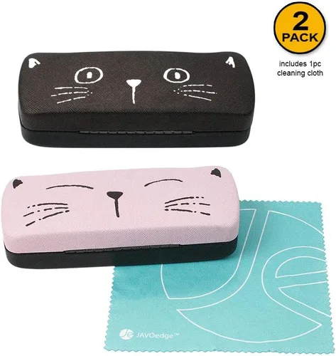 Vista 2 de JAVOedge Paquete de 2 Funda de almacenamiento de lentes con diseño de cara de gato multicolor con tela de microfibra
