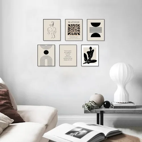 Vista 9 de KBKBART Matisse - Impresiones artísticas para pared, póster abstracto de arte de pared de Matisse, negro y beige, línea de cuerpo para mujer, hojas