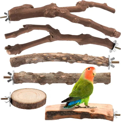 Vista 8 de Juego de 4 perchas de madera natural para jaula de periquitos