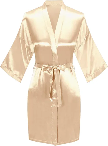 Vista 6 de Bata de boda para mujer, para novia, dama de honor, corta, de satén, kimono, batas de seda para prepararse, fiesta nupcial