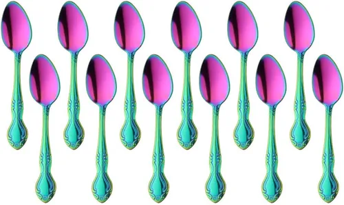 Vista 78 de Cucharas de sopa, cucharas redondas de acero inoxidable para caldo con borde de flor, juego de 12 piezas de acero inoxidable para café, azúcar