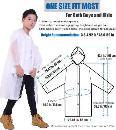 Vista 36 de Chaqueta de lluvia para niños, paquete de 2 ponchos de lluvia para niños, impermeables reutilizables para niños y niñas, impermeable, para exteriores