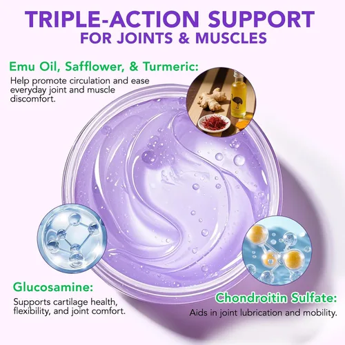 Vista 6 de Paquete de 2 masajes de gel morado para articulaciones, crema de masaje calmante para actividades articulares, músculos, rodillas, lumbar, cuello