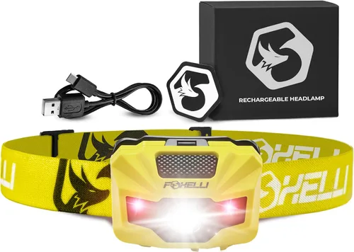 Vista 10 de Foxelli Linterna frontal LED recargable USB‑C – Ultraligero 2.4 oz y brillante 180 lúmenes – Luz roja/blanca, 5 modos, IPX5 impermeable, 40 horas