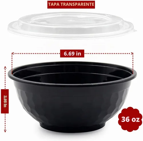 Vista 2 de 150 recipientes apilables para preparación de comidas, cuencos de comida de 36 onzas para llevar, reutilizables, negros desechables con tapas, aptos
