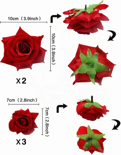 Vista 2 de Ercadio Paquete de 5 decoraciones artificiales de rosas rojas para tartas, rosas 3D, decoración de tartas para amantes, cumpleaños, día de San