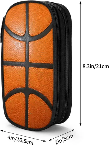 Vista 2 de Perinsto Estuche para lápices con textura de baloncesto, gran capacidad, con múltiples compartimentos, estuche para lápices, organizador