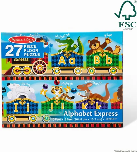 Vista 4 de Melissa & Doug Alphabet Express - Rompecabezas de suelo jumbo (27 piezas, 10 pies de largo) - Certificado FSC