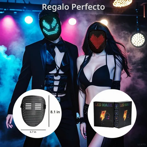 Vista 4 de Máscara LED con detección de gestos, 50 patrones para Halloween
