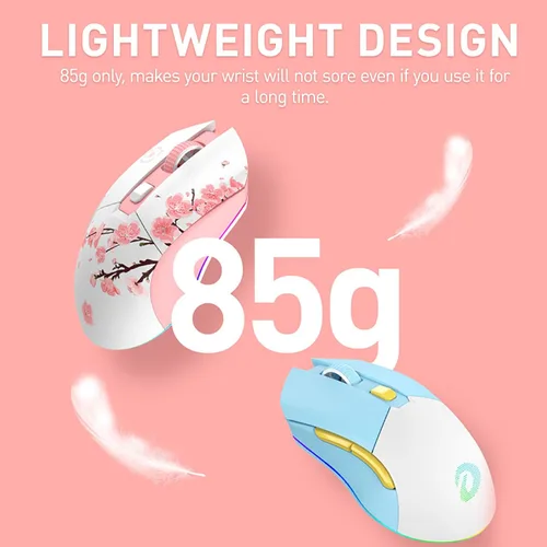 Vista 2 de DAREU Ratón inalámbrico Sakura rosa para juegos con base de carga recargable RGB, DPI de 12K, 6 botones programables con sensor de alta precisión
