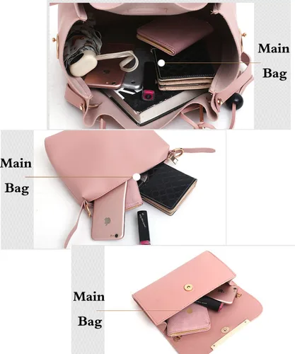Vista 4 de Bolso y bolso de mano para mujer, 3 piezas, con borla, bolso de mano con asa superior, Beige