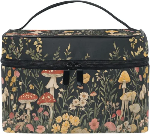 Vista 27 de Bolsa de Maquillaje, Estuche de Maquillaje Organizador de Viaje con Diseño de Calavera y Flores, Estuche de Cosméticos, Bolsas de Aseo para Niñas