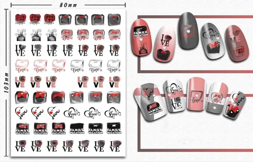 Vista 2 de Calcomanías de uñas para San Valentín, 3D autoadhesivas, lindas calcomanías de uñas, calcomanías románticas de amor, corazón de dibujos animados